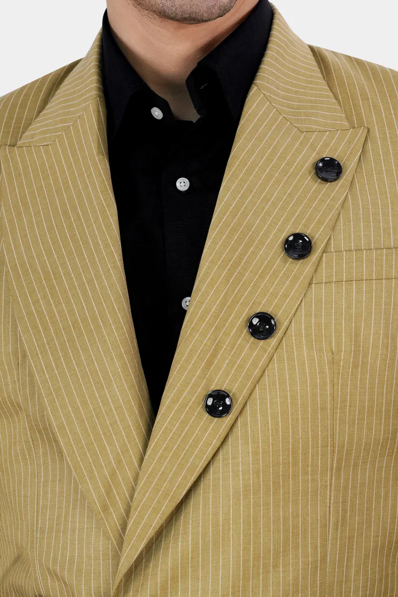 Muddy Brown Striped Wool Rich Designer Blazer 6