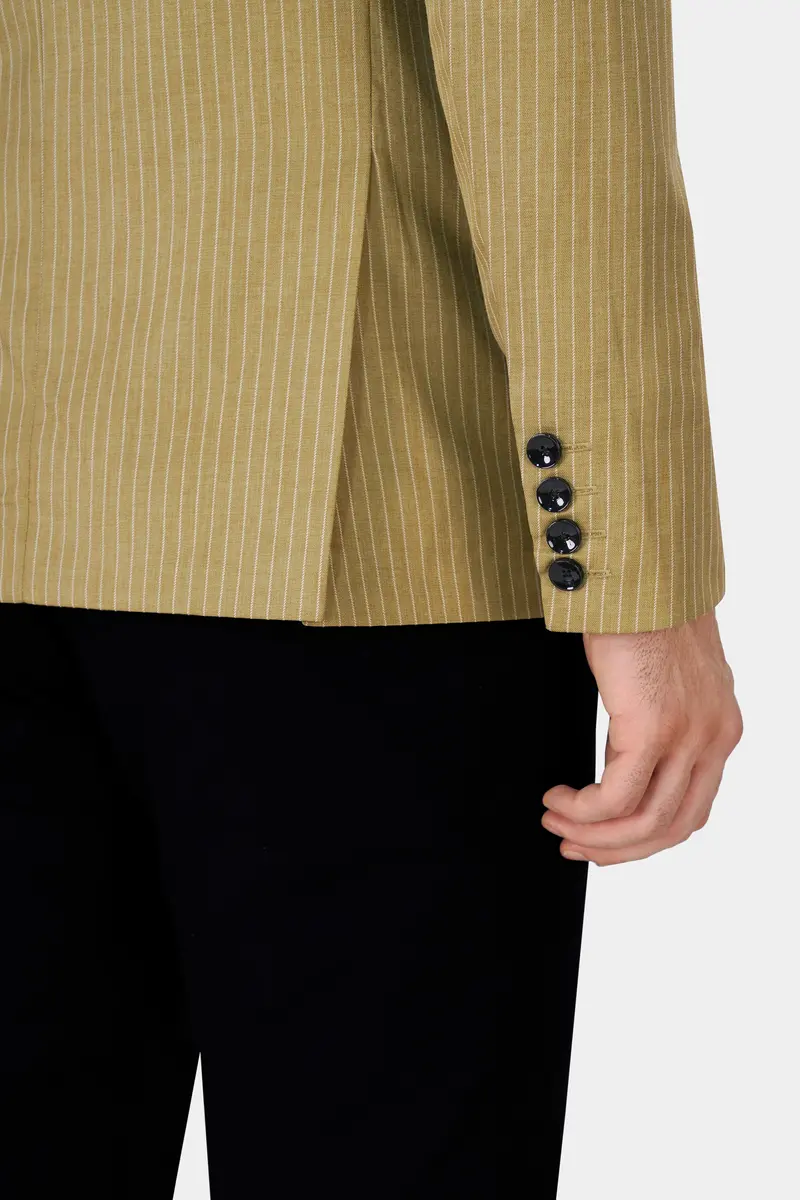 Muddy Brown Striped Wool Rich Designer Blazer 8