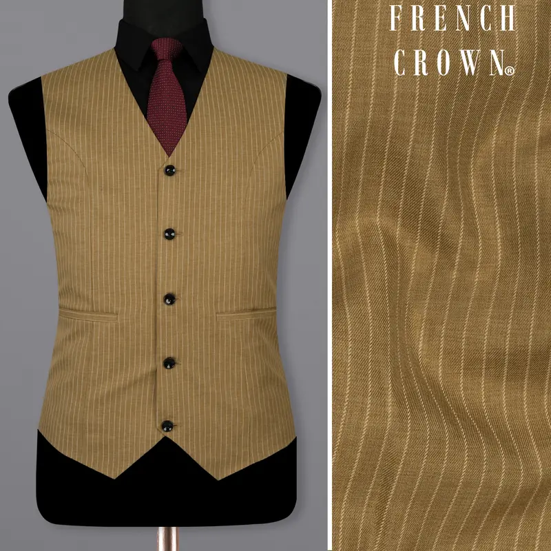 Muesli Brown Striped Wool Rich Waistcoat 1