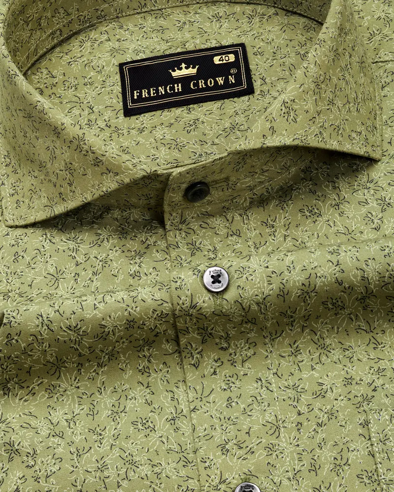 Muesli Green Ditsy Printed Premium Cotton Shirt 1