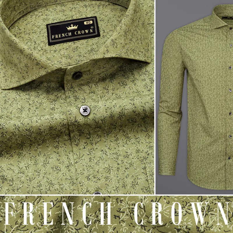 Muesli Green Ditsy Printed Premium Cotton Shirt 10