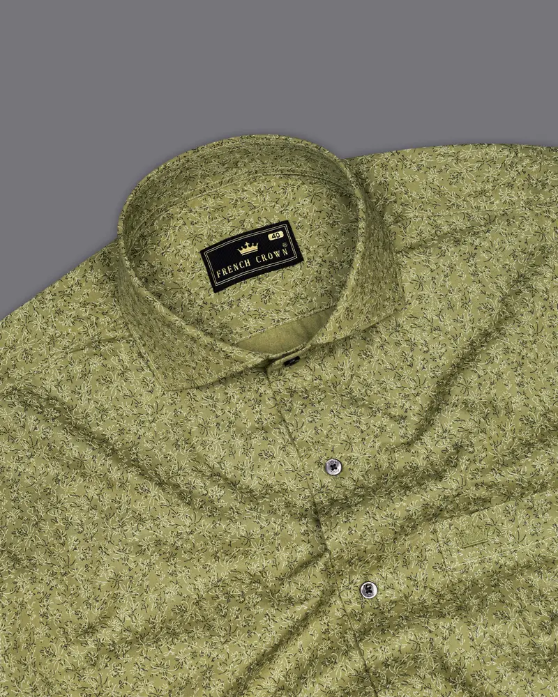 Muesli Green Ditsy Printed Premium Cotton Shirt 4