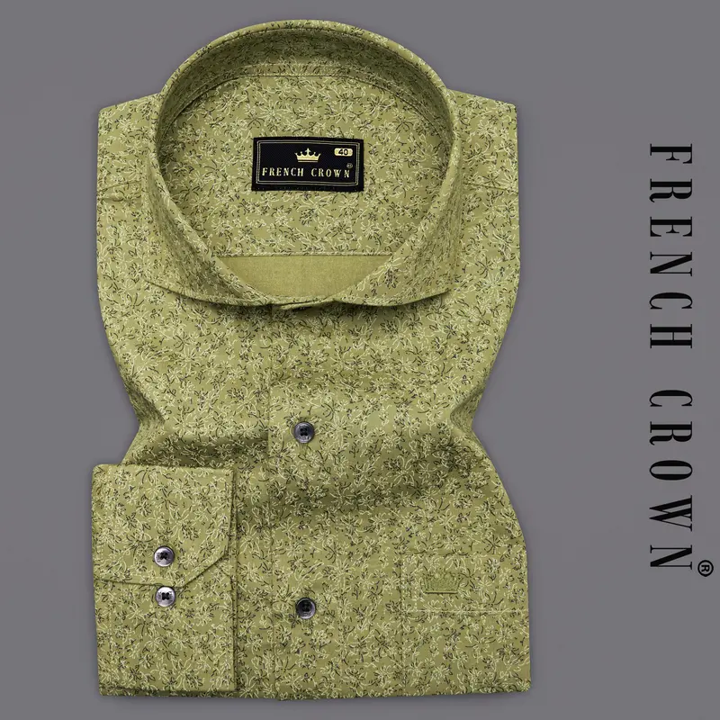 Muesli Green Ditsy Printed Premium Cotton Shirt 7