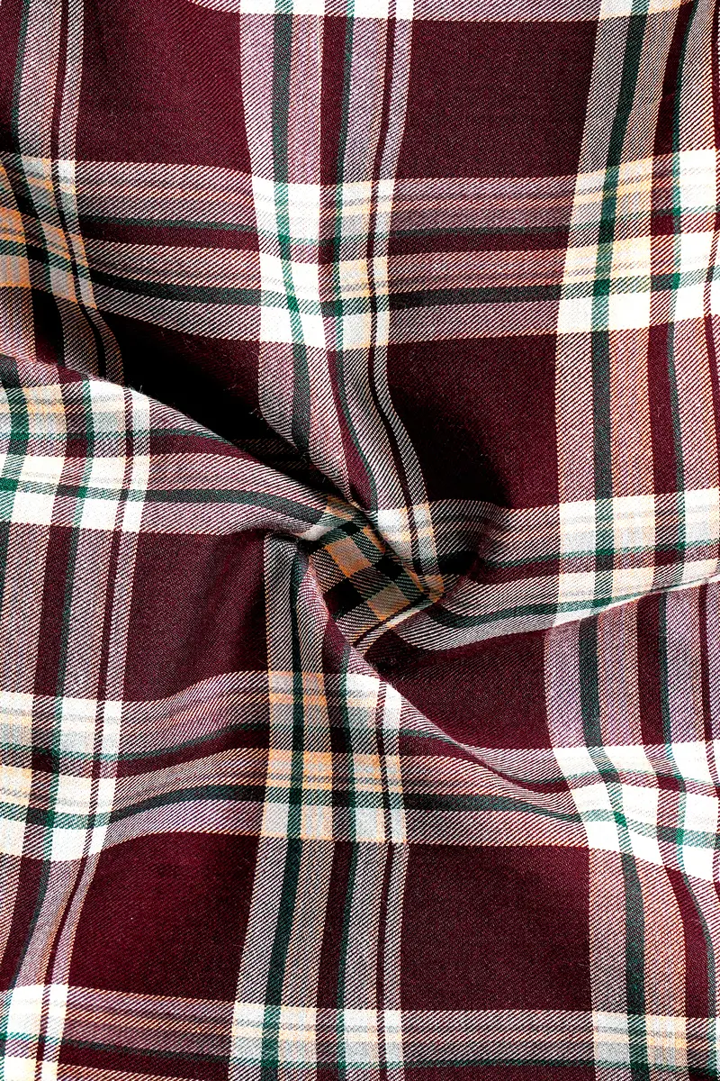 Mulberry-Aubergine Maroon Plaid Twill Premium Cotton Semi Formal Shirt 2
