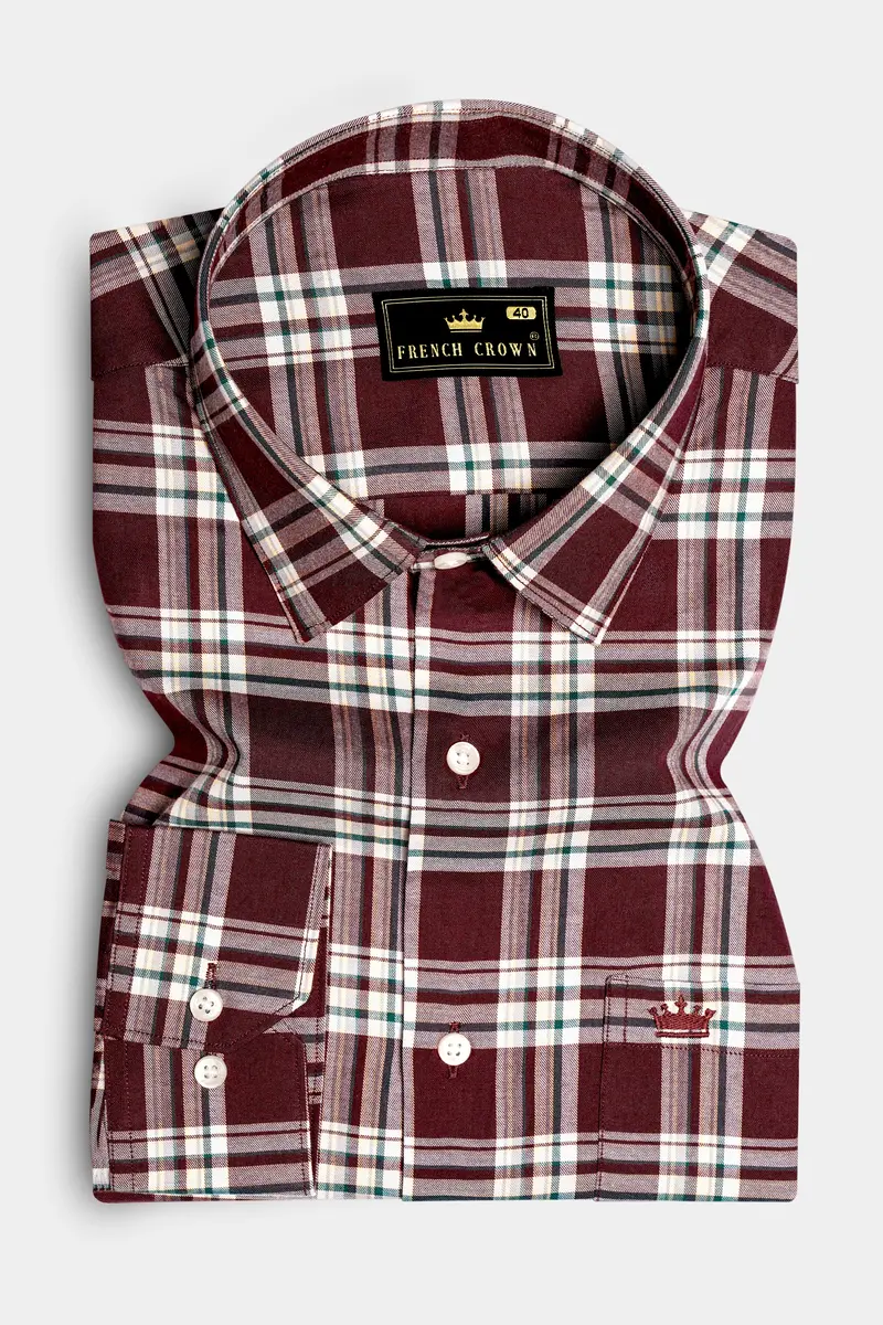 Mulberry-Aubergine Maroon Plaid Twill Premium Cotton Semi Formal Shirt 3