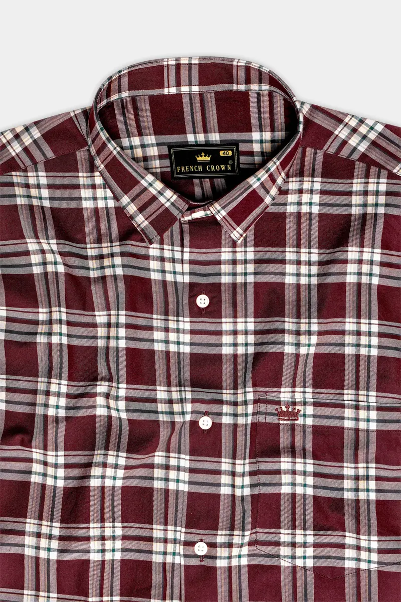 Mulberry-Aubergine Maroon Plaid Twill Premium Cotton Semi Formal Shirt 4