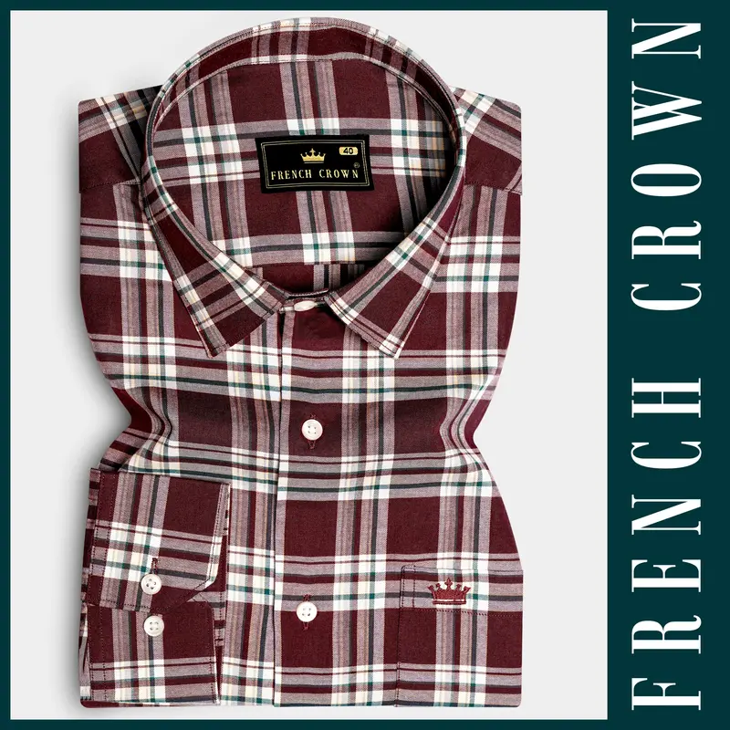 Mulberry-Aubergine Maroon Plaid Twill Premium Cotton Semi Formal Shirt 5