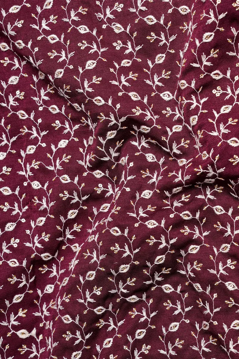 Mulberry Maroon Viscose Ditsy Embroidered With Tikki Work Designer Kurta 3