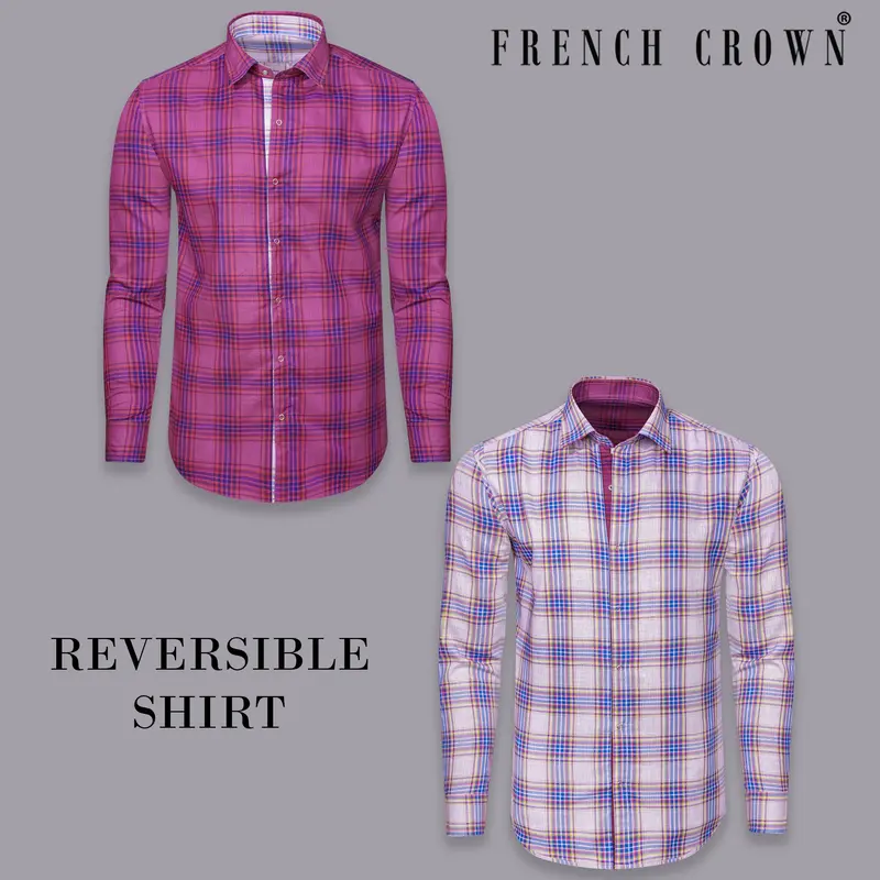 Mulberry Pink Plaid And Prelude Blue Plaid Herringbone Reversible Shirt 1