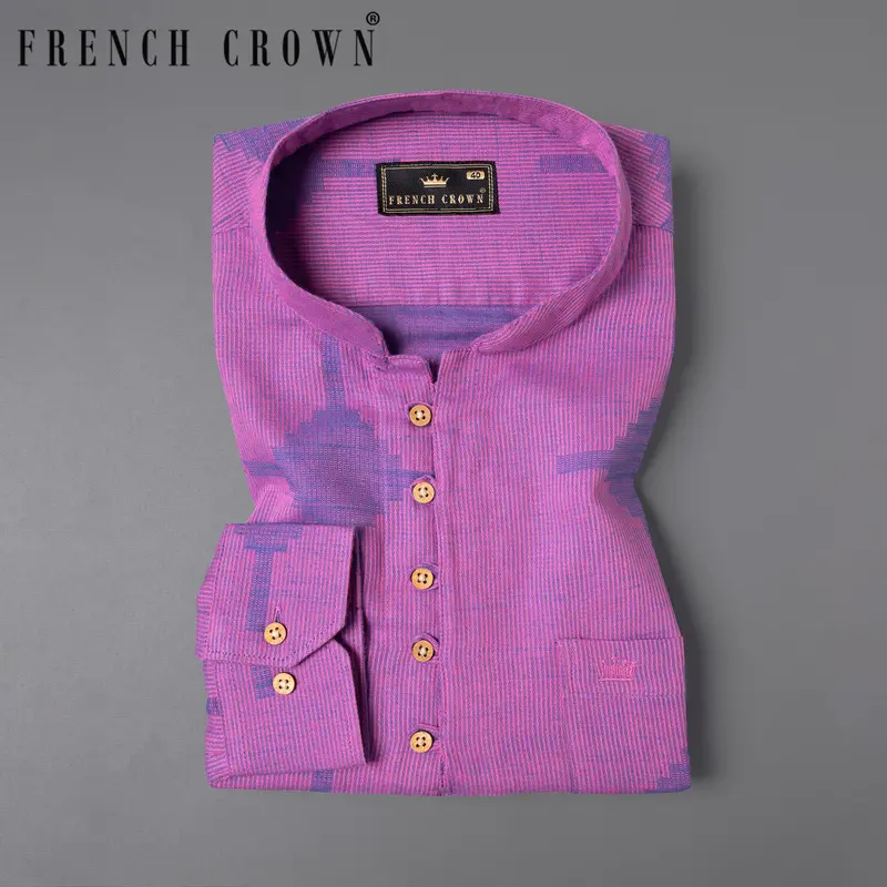 Mulberry Pink Striped And Dobby Textured Kurta Shirt 1
