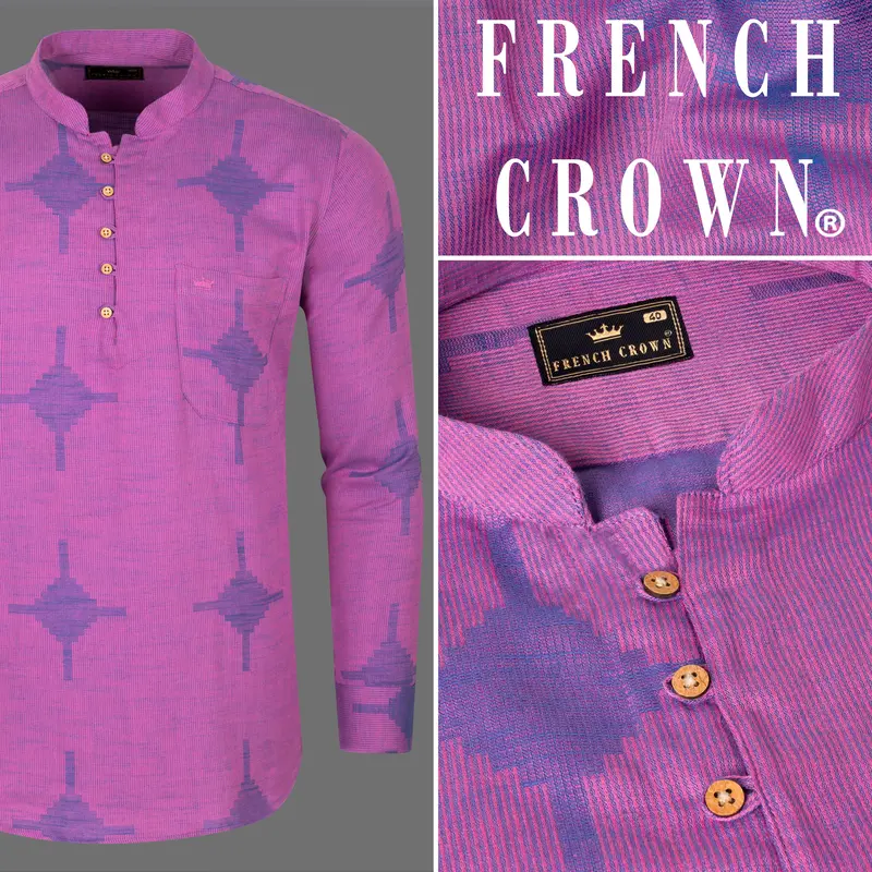 Mulberry Pink Striped And Dobby Textured Kurta Shirt 10