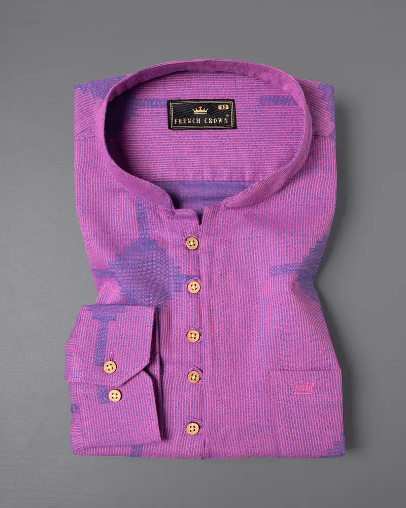 Mulberry Pink Striped And Dobby Textured Kurta Shirt 2