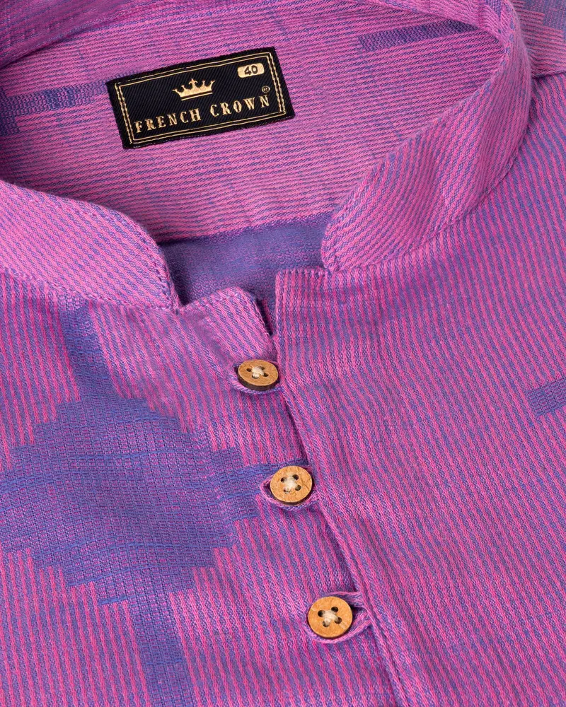 Mulberry Pink Striped And Dobby Textured Kurta Shirt 4
