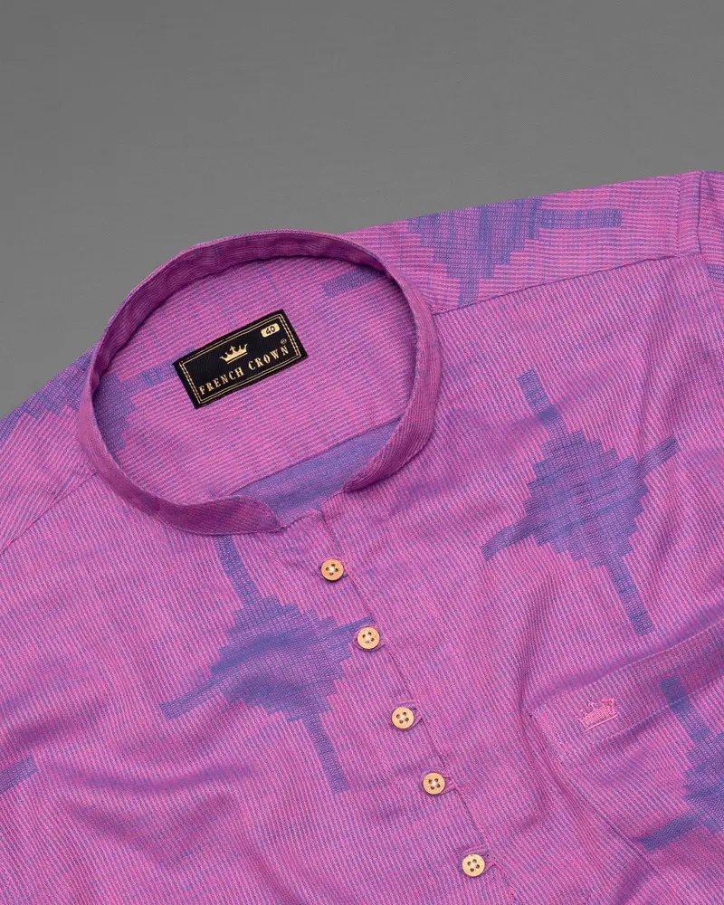 Mulberry Pink Striped And Dobby Textured Kurta Shirt 5
