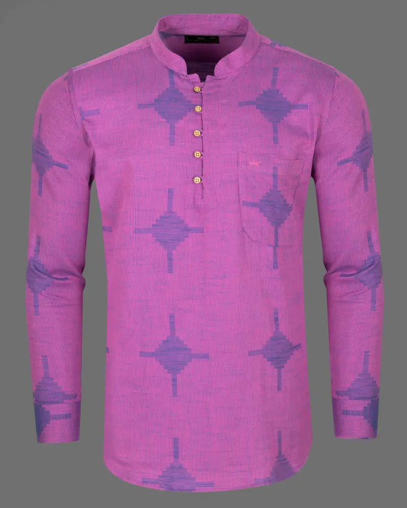Mulberry Pink Striped And Dobby Textured Kurta Shirt 6