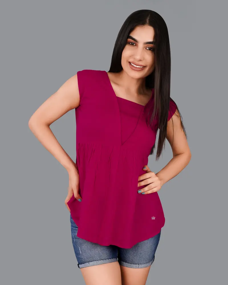 Mulberry Pink Viscose Flared Top 2