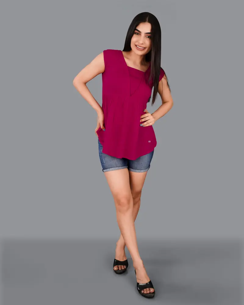Mulberry Pink Viscose Flared Top 4