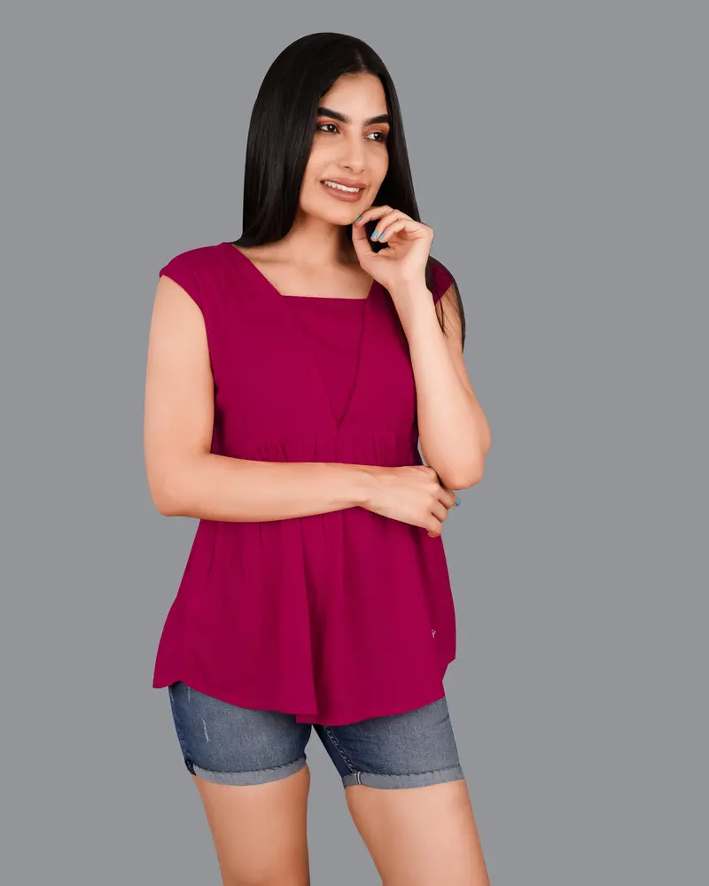 Mulberry Pink Viscose Flared Top 5