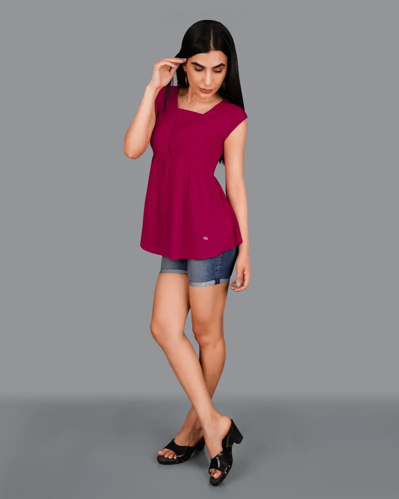 Mulberry Pink Viscose Flared Top 6