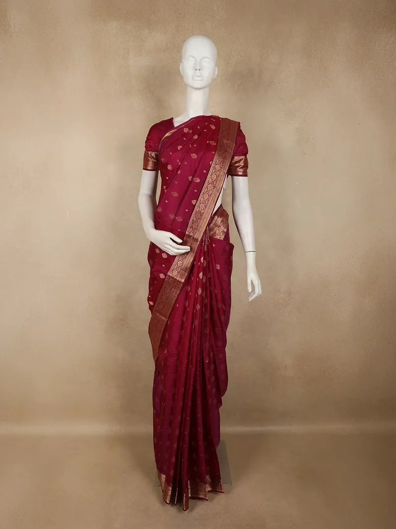 Mulberry Purple Butta Woven Design Kanchipuram Silk Saree With Zari Border 1