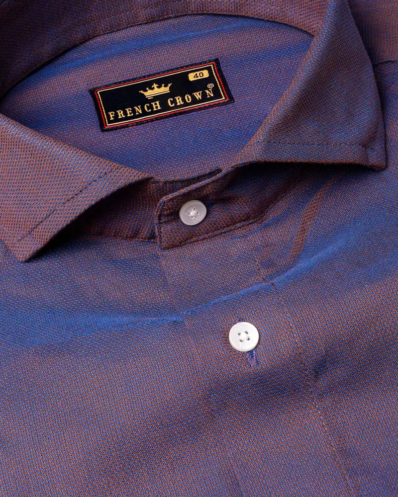 Mule Fawn And Cerulean Two-Toned Dobby Giza Cotton Shirt 1