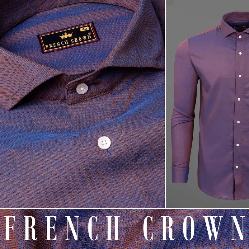 Mule Fawn And Cerulean Two-Toned Dobby Giza Cotton Shirt 10