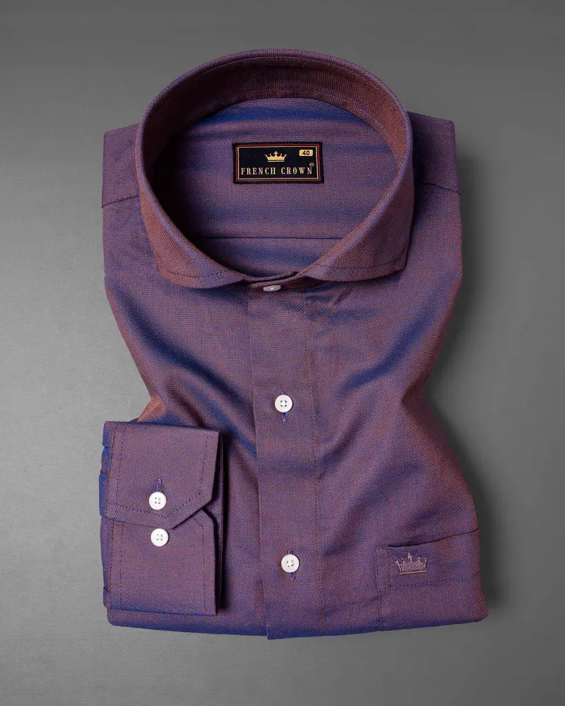Mule Fawn And Cerulean Two-Toned Dobby Giza Cotton Shirt 3