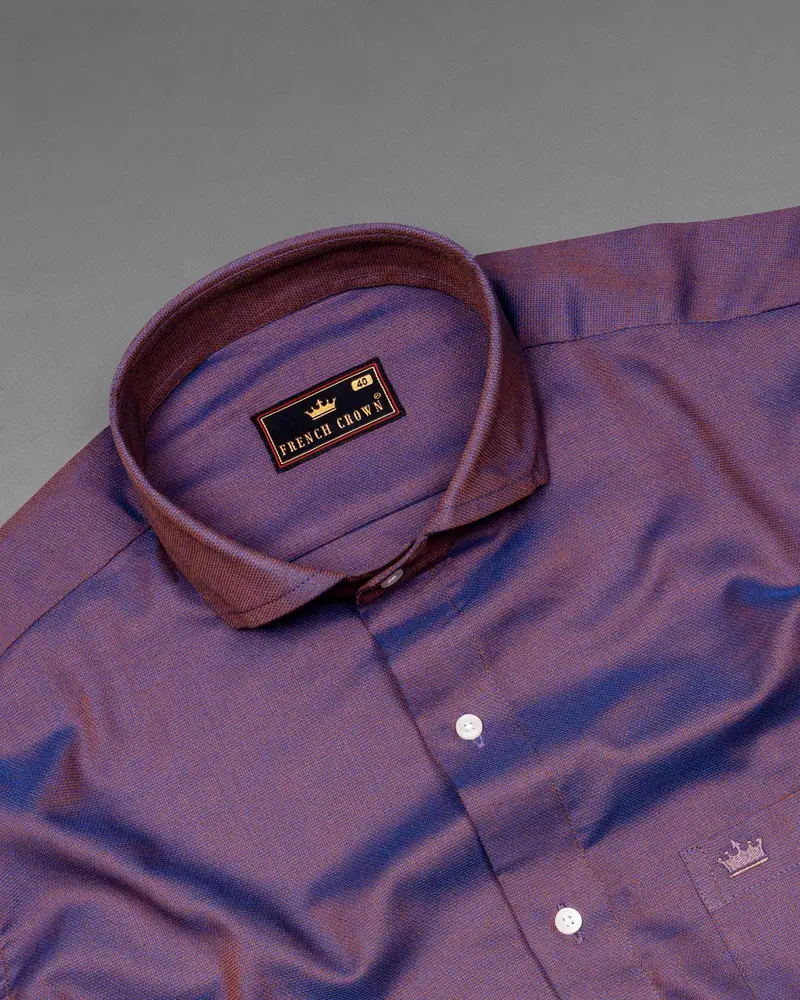Mule Fawn And Cerulean Two-Toned Dobby Giza Cotton Shirt 4