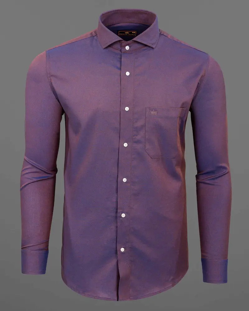 Mule Fawn And Cerulean Two-Toned Dobby Giza Cotton Shirt 5