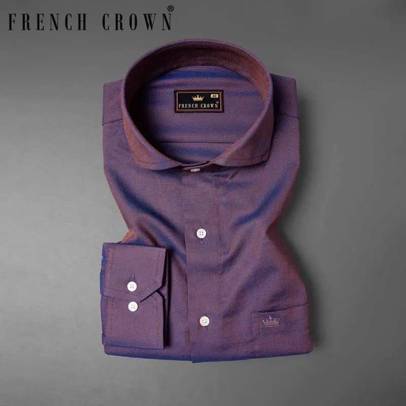 Mule Fawn And Cerulean Two-Toned Dobby Giza Cotton Shirt 7