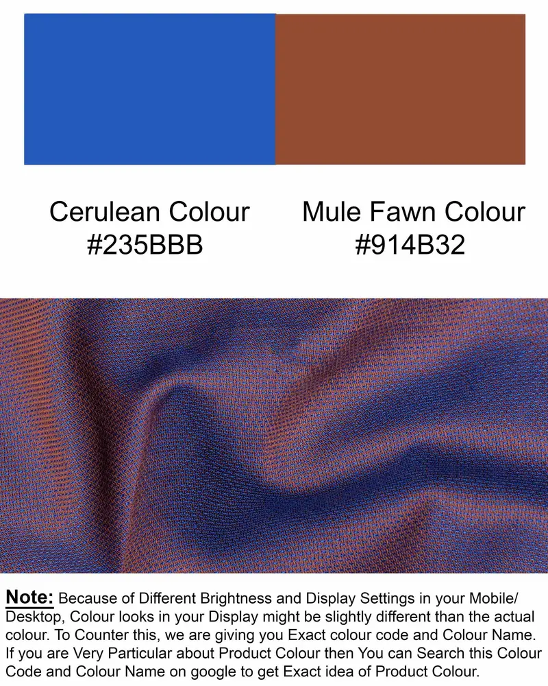 Mule Fawn And Cerulean Two-Toned Dobby Giza Cotton Shirt 8