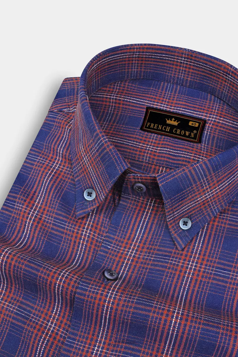 Mulled Blue Twill Plaid Premium Cotton Shirt 1