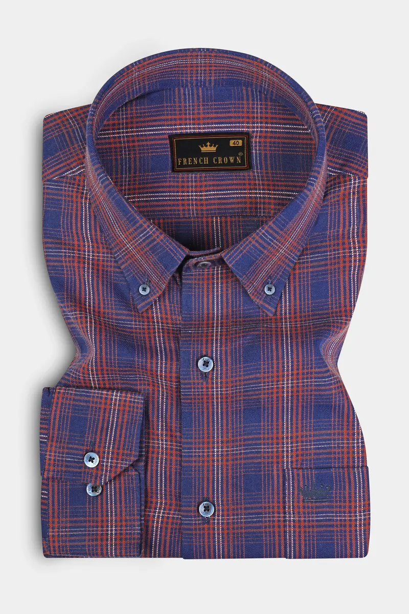 Mulled Blue Twill Plaid Premium Cotton Shirt 3