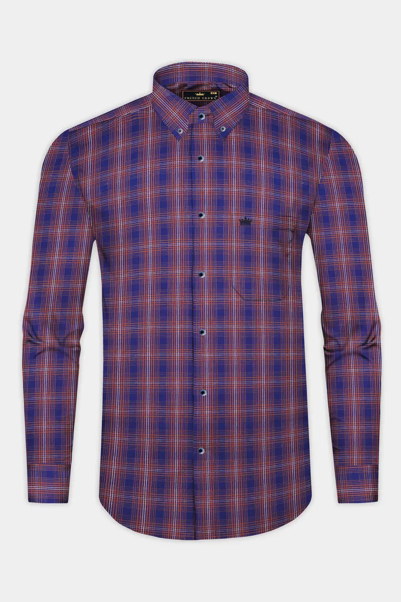 Mulled Blue Twill Plaid Premium Cotton Shirt 4