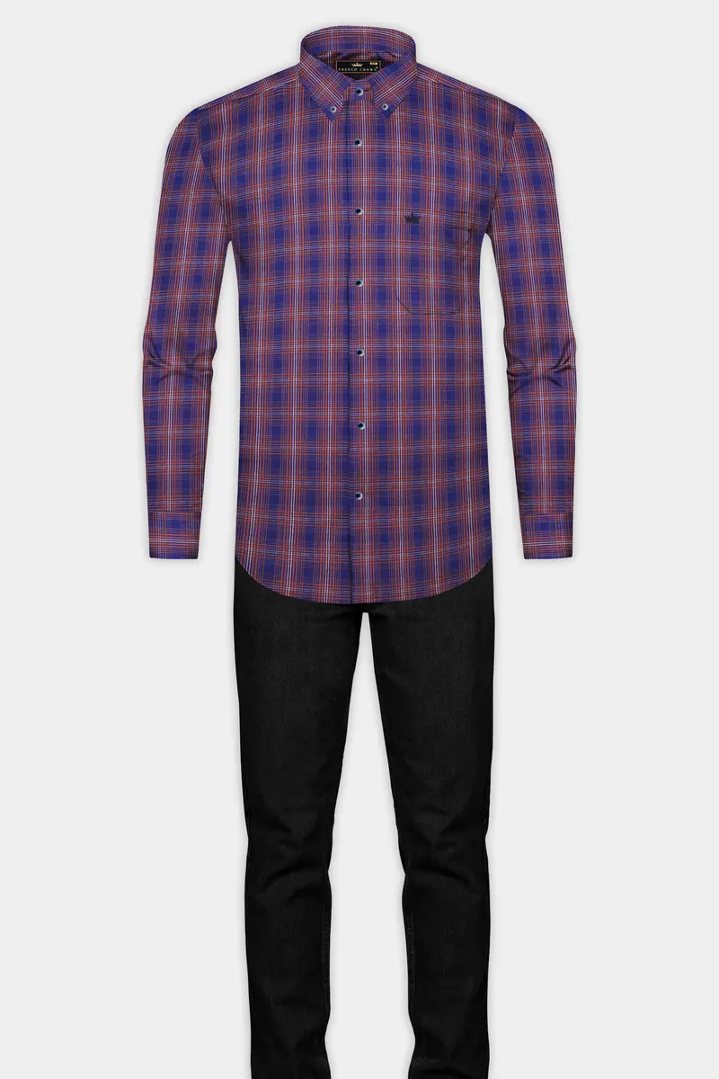 Mulled Blue Twill Plaid Premium Cotton Shirt 6