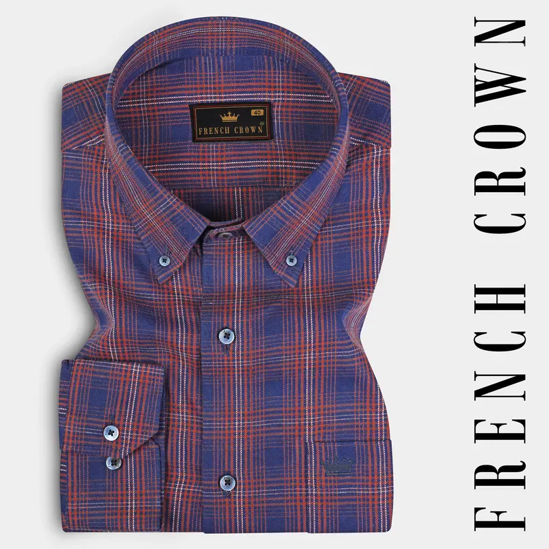 Mulled Blue Twill Plaid Premium Cotton Shirt 7
