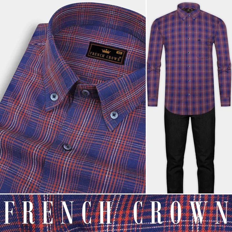 Mulled Blue Twill Plaid Premium Cotton Shirt 8