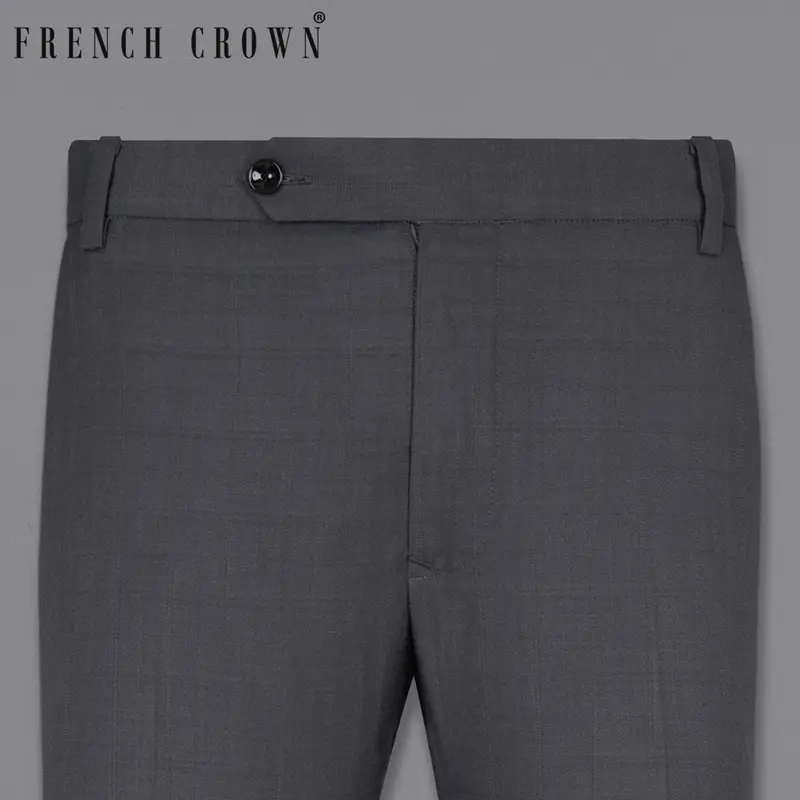 Mulled Grey Subtle Plaid Wool Rich Pant 1