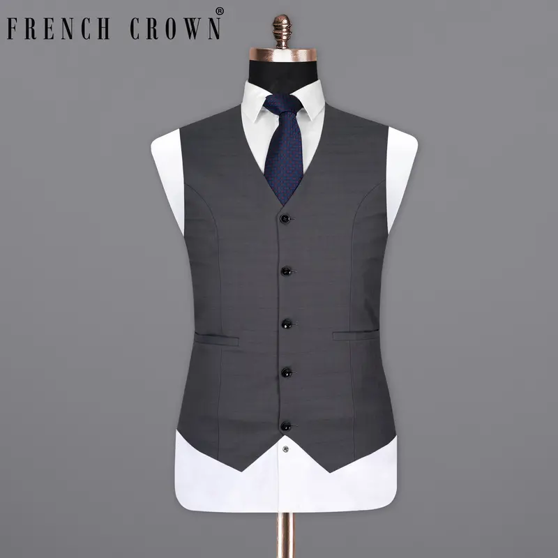Mulled Grey Subtle Plaid Wool Rich Waistcoat 1
