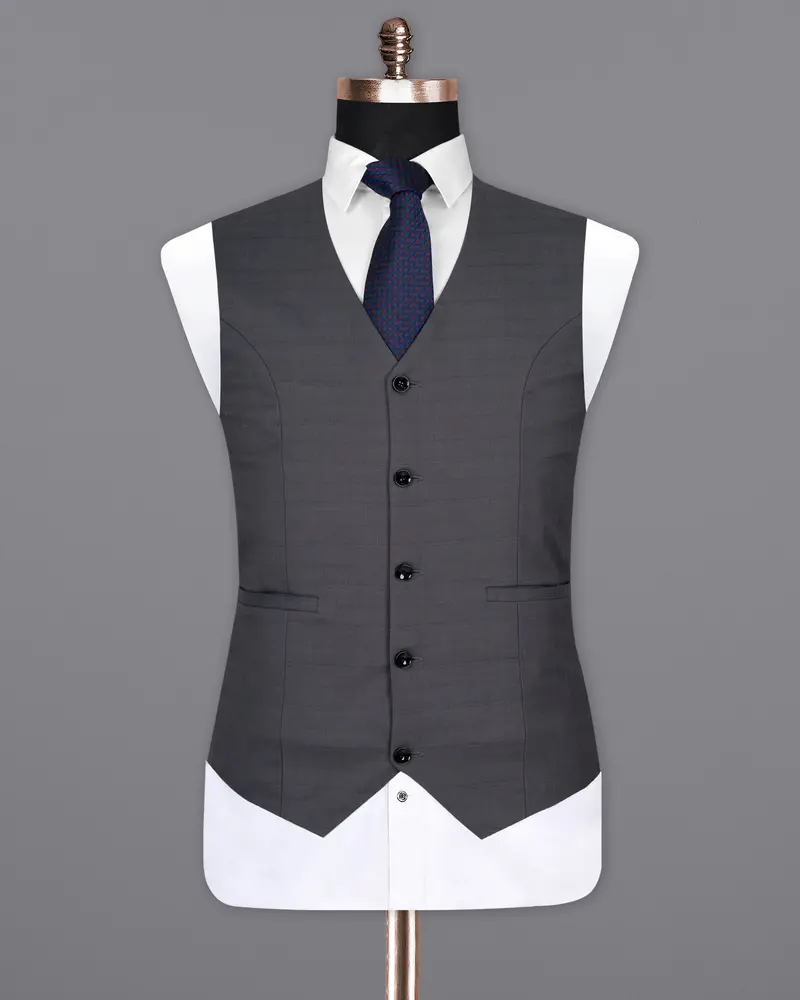 Mulled Grey Subtle Plaid Wool Rich Waistcoat 2