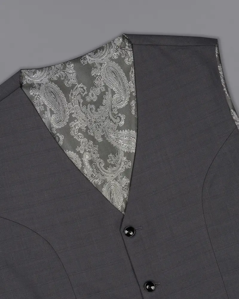 Mulled Grey Subtle Plaid Wool Rich Waistcoat 4