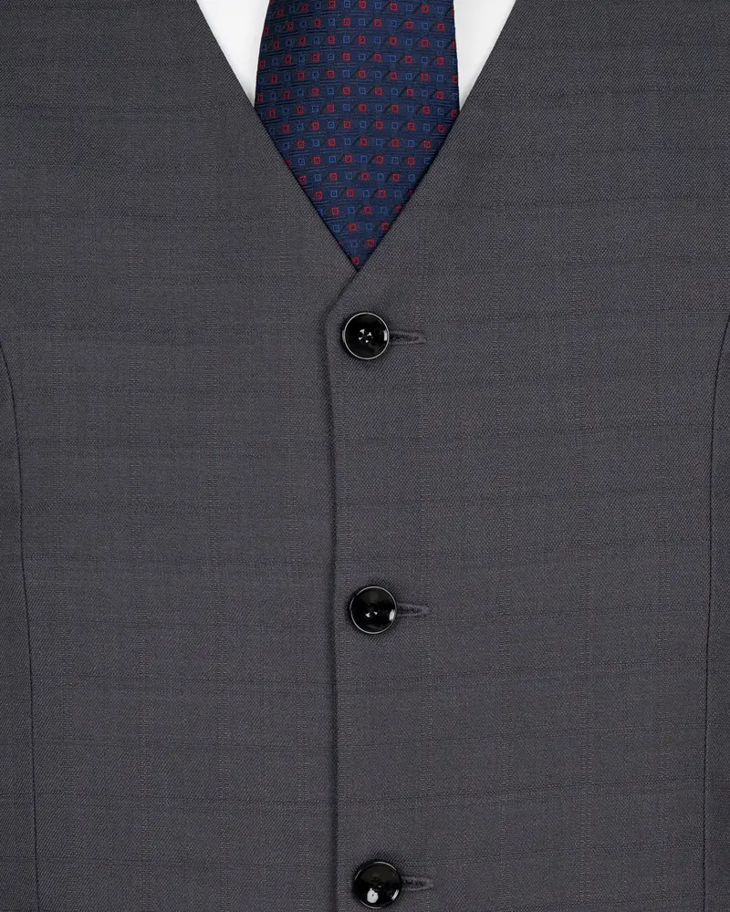 Mulled Grey Subtle Plaid Wool Rich Waistcoat 5