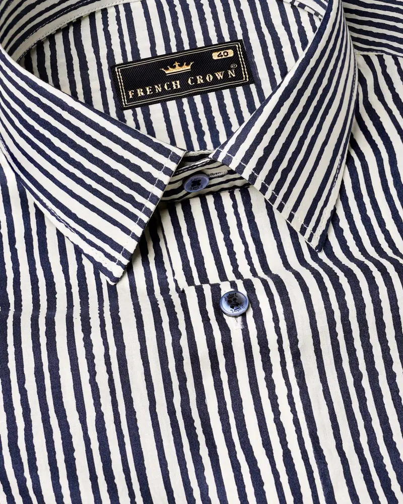 Mulled Wine Blue And Bright White Pinstriped  Premium Cotton Shirt 1