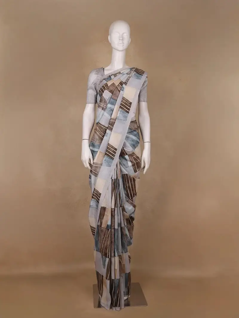 Multi Color Abstract Printed Semi Tussar Saree 1