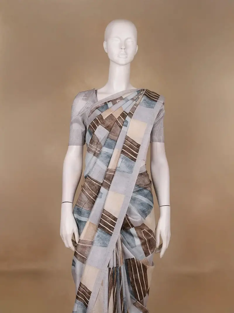 Multi Color Abstract Printed Semi Tussar Saree 2