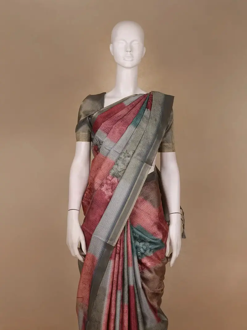 Multi Color Floral Printed Semi Tussar Saree 2