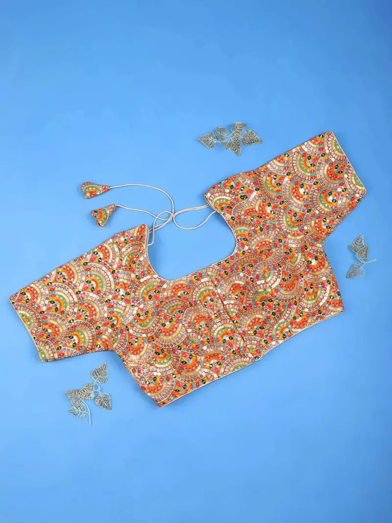 Multi Color Readymade Silk Blouse Adorned With Geometric Sequins Design 1