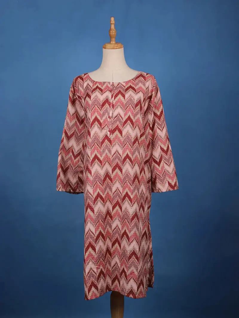 Multi-Color Zigzag Chevron Printed Cotton Kurti 1