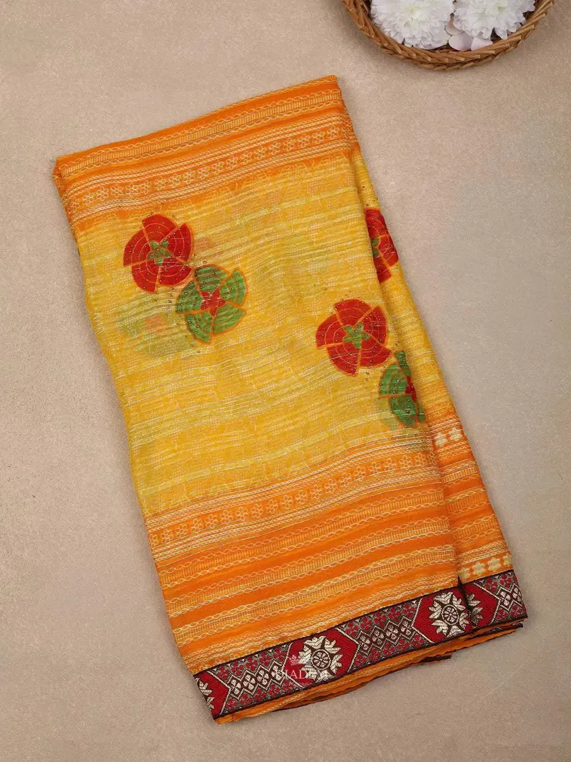 Multi Colour Abstract Printed Chiffon Saree 1