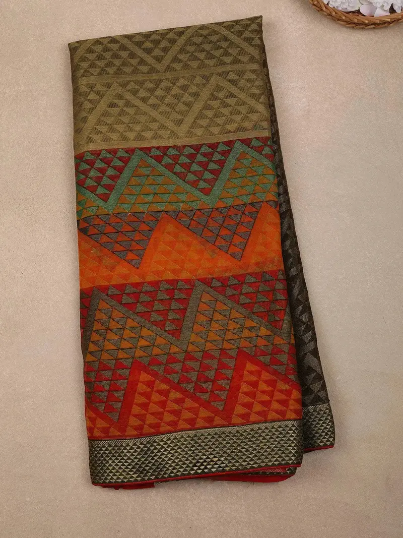 Multi Colour Geometric Printed Chiffon Saree 1